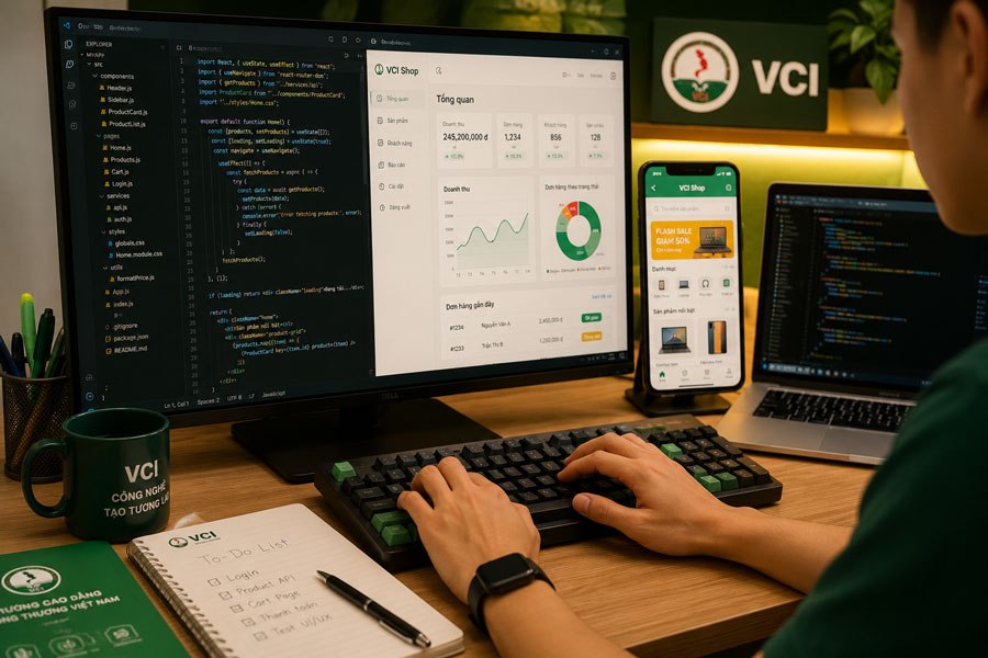 Sinh viên ngành Công nghệ thông tin ứng dụng phần mềm VCI thực hành lập trình web và ứng dụng di động