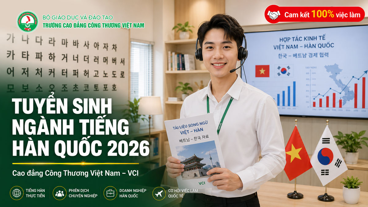 Tuyển sinh ngành Tiếng Hàn Quốc 2026 tại Trường Cao đẳng Công Thương Việt Nam VCI – cam kết việc làm phiên dịch văn phòng tại doanh nghiệp Hàn Quốc Samsung LG Hyundai