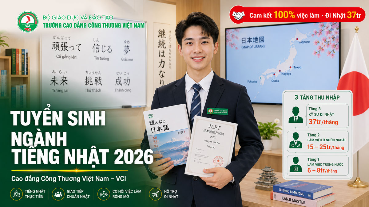 Tuyển sinh ngành Tiếng Nhật 2026 tại Trường Cao đẳng Công Thương Việt Nam VCI – cam kết việc làm đi Nhật diện kỹ sư lương 37 triệu BrSE phiên dịch JLPT N3