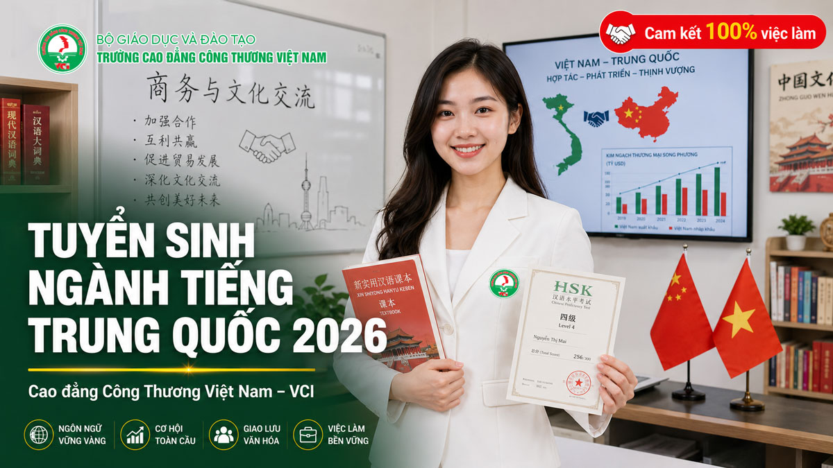 Tuyển sinh ngành Tiếng Trung Quốc 2026 tại Trường Cao đẳng Công Thương Việt Nam VCI – cam kết việc làm du học Trung Quốc Đài Loan phiên dịch xuất nhập khẩu