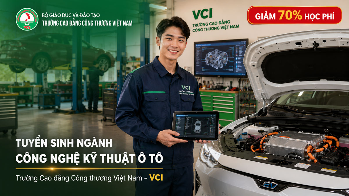 Tuyển sinh ngành Công nghệ kỹ thuật ô tô 2026 tại Trường Cao đẳng Công Thương Việt Nam VCI – học sửa chữa ô tô, ô tô điện, cam kết 100% việc làm, giảm 70% học phí