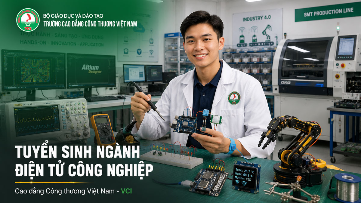Tuyển sinh ngành Điện tử công nghiệp 2026 tại Trường Cao đẳng Công Thương Việt Nam VCI – học IoT vi điều khiển robot công nghiệp SCADA cùng khoa Vi mạch bán dẫn